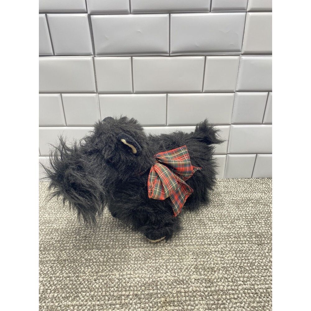 Emotions‎ VTG Scottie Terrier Plush Puppy Dog Tush Tag Attached Black W Bow HG3